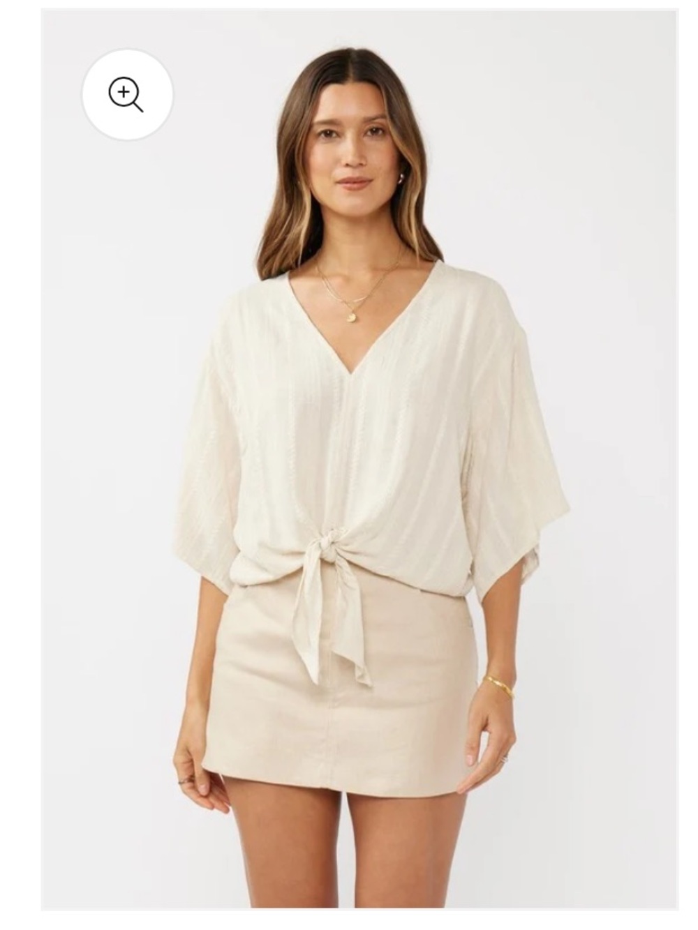Love Stitch Cream Linen Tie-Front V-Neck Blouse